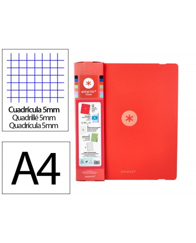 Carpeta con recambio antartik a4 cuadro 5mm foam 4 anillas 35mm mixtas color rojo