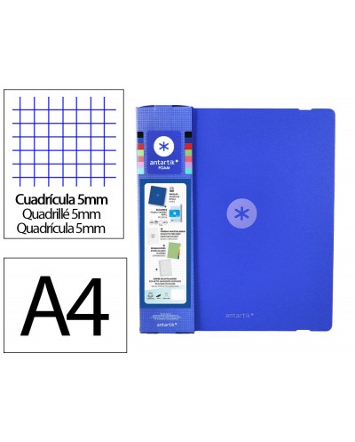 Carpeta con recambio antartik a4 cuadro 5mm foam 4 anillas 35mm mixtas color azul