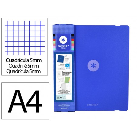 Carpeta con recambio antartik a4 cuadro 5mm foam 4 anillas 35mm mixtas color azul