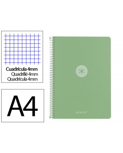 Cuaderno espiral antartik a4 tapa foam 80h 90gr cuadro 4mm con margen color verde matcha