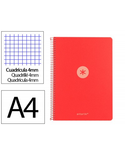 Cuaderno espiral antartik a4 tapa foam 80h 90gr cuadro 4mm con margen color rojo