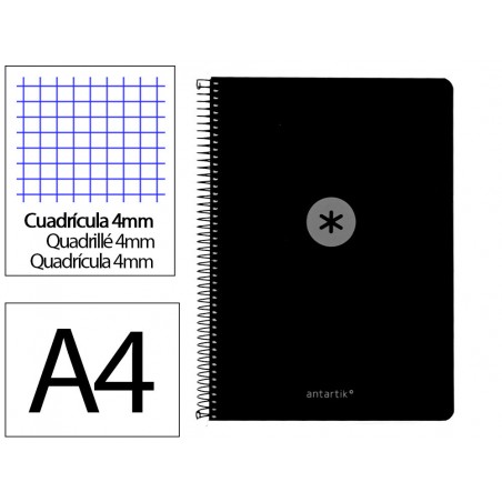 Cuaderno espiral antartik a4 tapa foam 80h 90gr cuadro 4mm con margen color negro