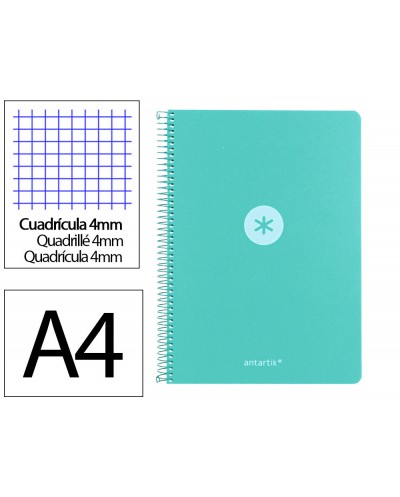Cuaderno espiral antartik a4 tapa foam 80h 90gr cuadro 4mm con margen color menta