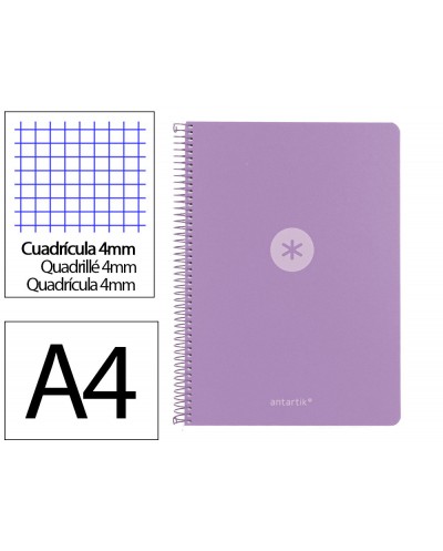 Cuaderno espiral antartik a4 tapa foam 80h 90gr cuadro 4mm con margen color lavanda