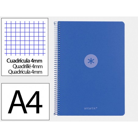 Cuaderno espiral antartik a4 tapa foam 80h 90gr cuadro 4mm con margen color azul
