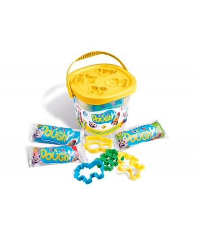 Pasta para modelar carioca doughy bucket 50 gr set de 3 unidades colores surtidos 4 moldes