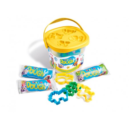 Pasta para modelar carioca doughy bucket 50 gr set de 3 unidades colores surtidos 4 moldes