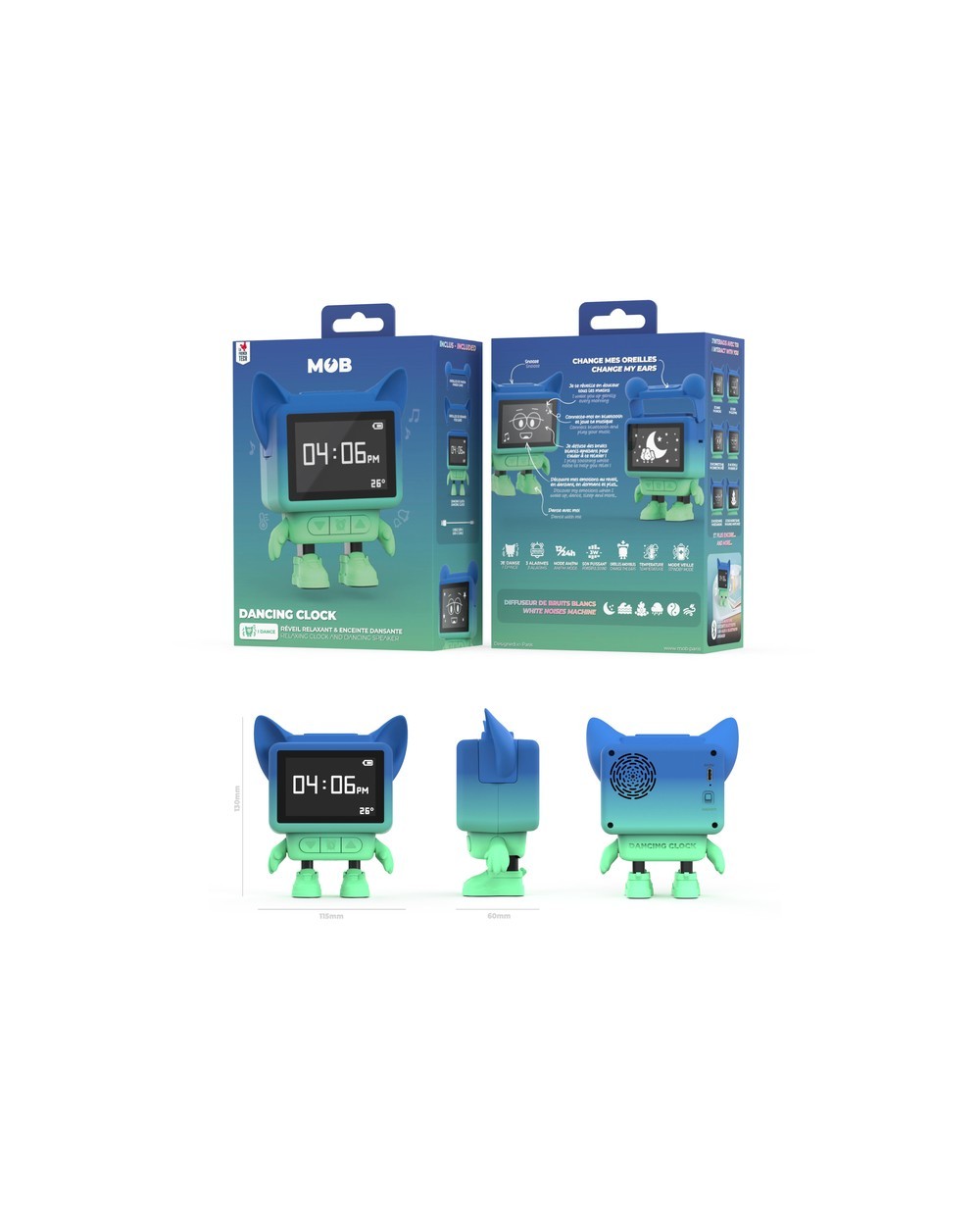 Reloj despertador bailarin con altavoz azul