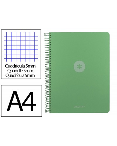 Cuaderno espiral antartik micro a4 tapa foam 120h 90gr cuadro 5mm 5 bandas 4 taladros color verde matcha