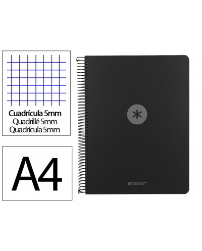 Cuaderno espiral antartik micro a4 tapa foam 120h 90gr cuadro 5mm 5 bandas 4 taladros color negro