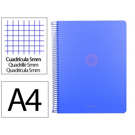 Cuaderno espiral antartik micro a4 tapa foam 120h 90gr cuadro 5mm 5 bandas 4 taladros color azul