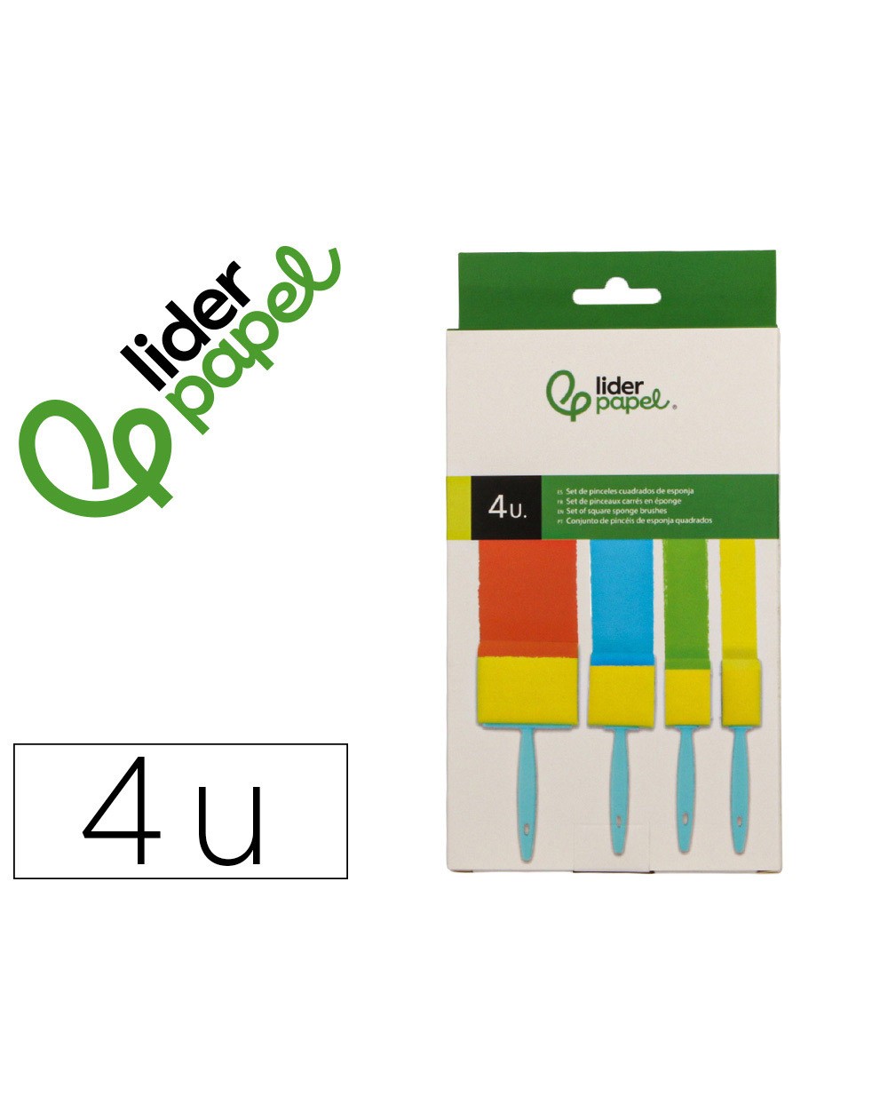 Esponja manualidades liderpapel pincel cuadrado goma foam caja con 4 unidades 25 40 50 75 mm