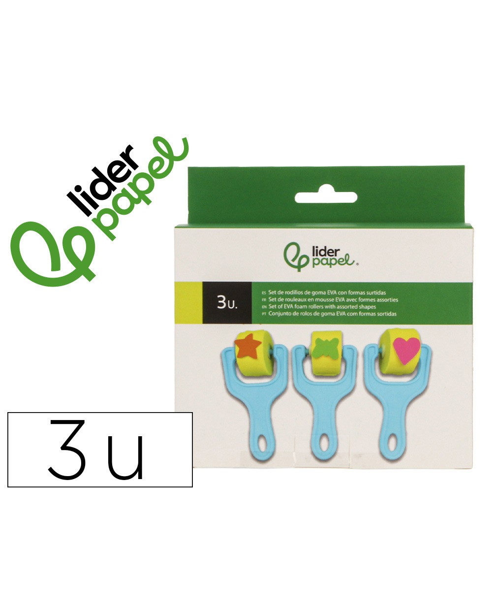 Esponja manualidades liderpapel rodillo con formas goma eva caja con 3 unidades
