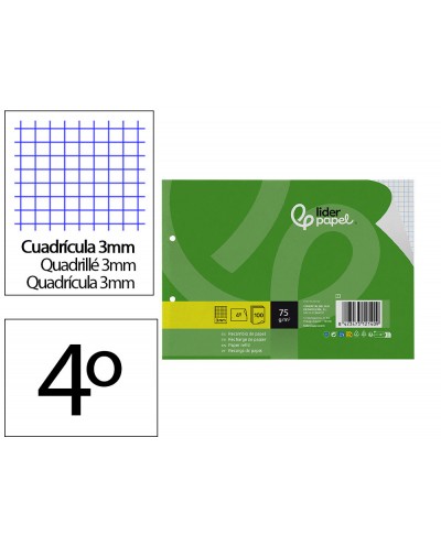 Recambio liderpapel din a5 apaisado 100 hojas 75 gr cuadro 3 mm 2 taladros con margen