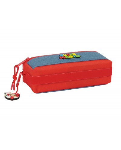 Bolso escolar portatodo safta rectangular con goma elastica 22 cm triple super mario 85x220x60 mm