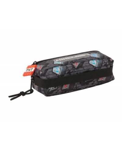 Bolso escolar portatodo safta rectangular con goma elastica 22 cm triple minecraft grafitti 85x220x60 mm