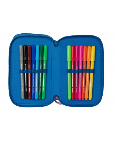 Plumier escolar safta stitch lilo triple cremallera 37 piezas 195x125x55 mm