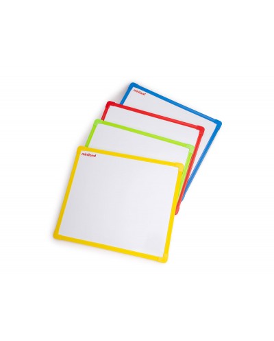 Pizarra blanca miniland metalica magentica doble cara marco de plastico 300x260 mm set de 4 unidades