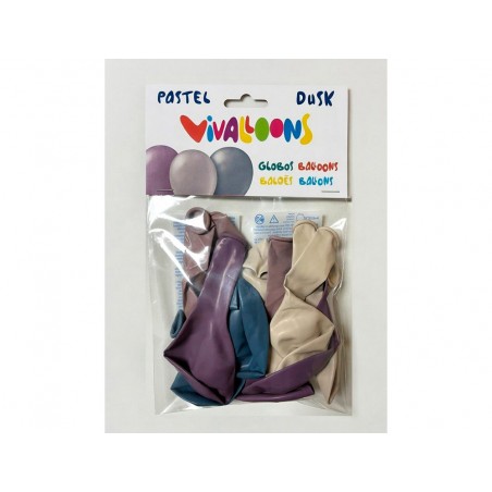 Globo 100 latex biodegradable vivalloons pastel dusk colores surtidos bolsa de 12 unidades colores