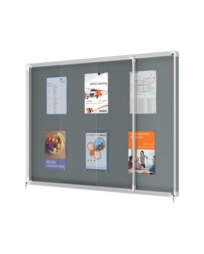 Vitrina de anuncios nobo premium plus puerta corredera fieltro gris 18xa4