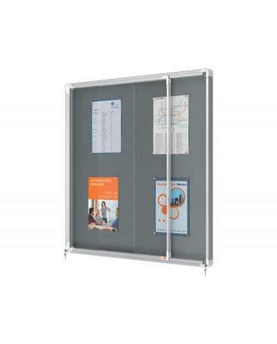Vitrina de anuncios nobo premium plus puerta corredera fieltro gris 12xa4