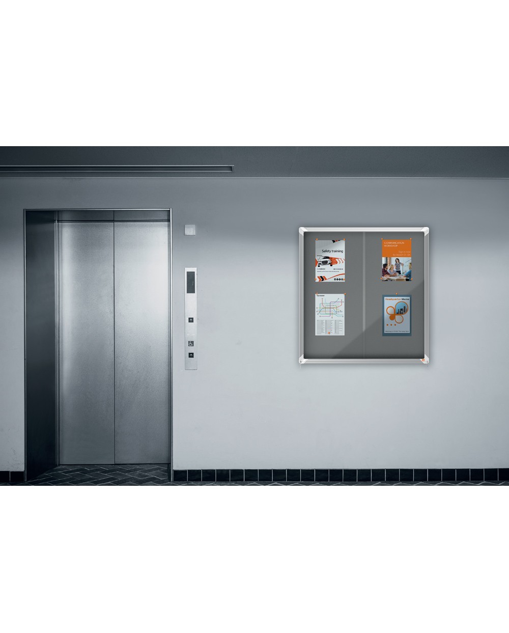 Vitrina de anuncios nobo premium plus puerta corredera fieltro gris 12xa4