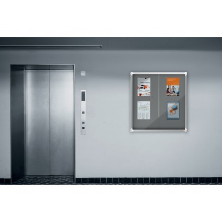 Vitrina de anuncios nobo premium plus puerta corredera fieltro gris 12xa4