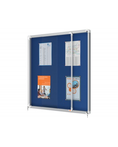 Vitrina de anuncios nobo premium plus puerta corredera fieltro azul 12xa4