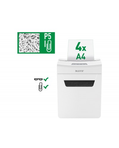 Destructora de documentos iq protect premium 4m capacidad de corte 4 hojas p5 destruye grapas y clips blanco plata