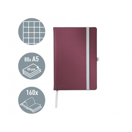 Cuaderno leitz style tapa dura din a5 80 hojas cuadro 5 mm color rojo granate