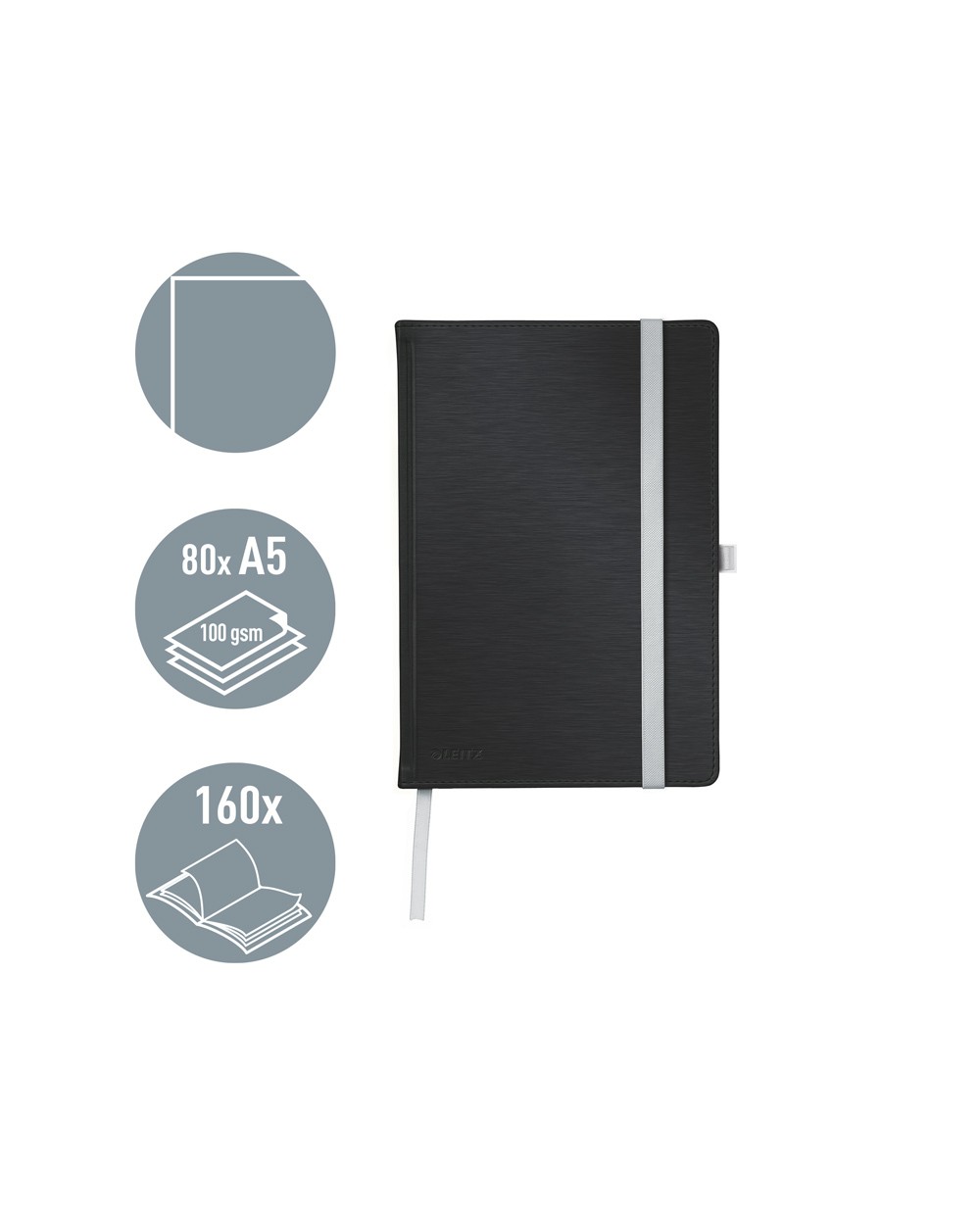 Cuaderno leitz style tapa dura din a5 80 hojas liso color negro satinado