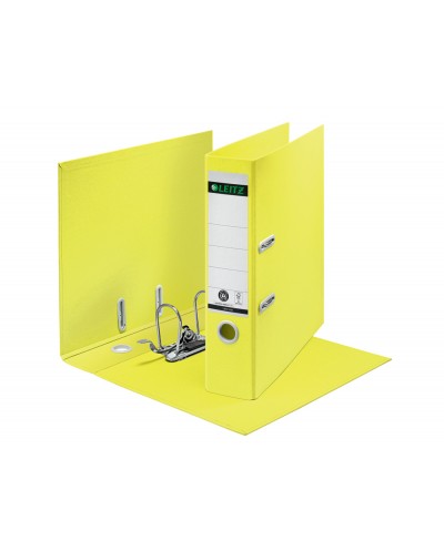 Archivador de palanca leitz de carton reciclado y reciclable 100 180 din a4 lomo 80 mm amarillo
