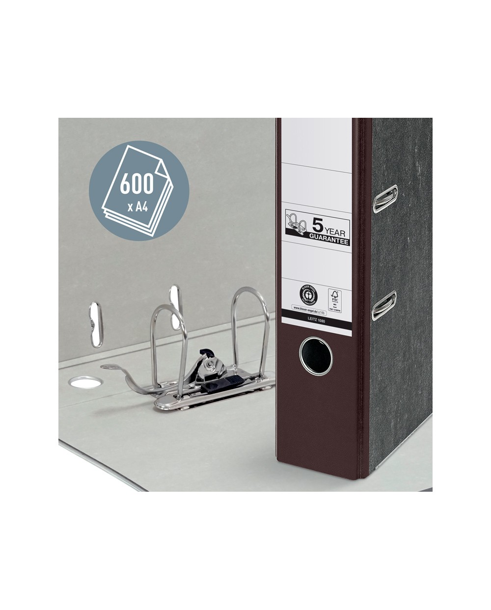 Archivador de palanca leitz carton jaspeado 180 din a4 lomo 80 mm marron