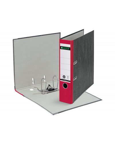 Archivador de palanca leitz carton jaspeado 180 din a4 lomo 80 mm rojo