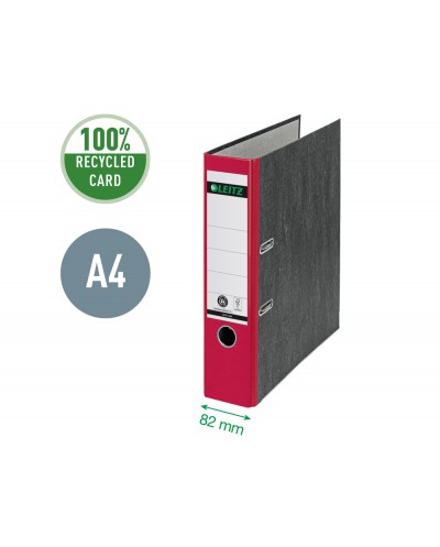 Archivador de palanca leitz carton jaspeado 180 din a4 lomo 80 mm rojo