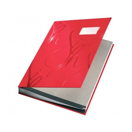 Portafirmas leitz sign 18 departamentos con fuelle acabado soft grip color rojo