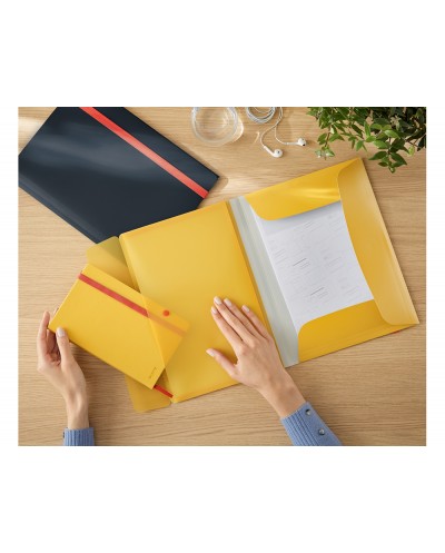 Carpeta leitz cosy gomas solapas y bolsillo interior con cierre polipropileno din a4 color amarillo