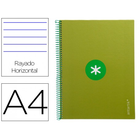 Cuaderno espiral liderpapel a4 micro antartik tapa forrada80h 90 gr horizontal 1 banda 4 taladros color verde