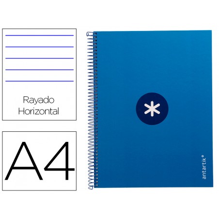 Cuaderno espiral liderpapel a4 micro antartik tapa forrada80h 90 gr horizontal 1 banda 4 taladros color azul oscuro