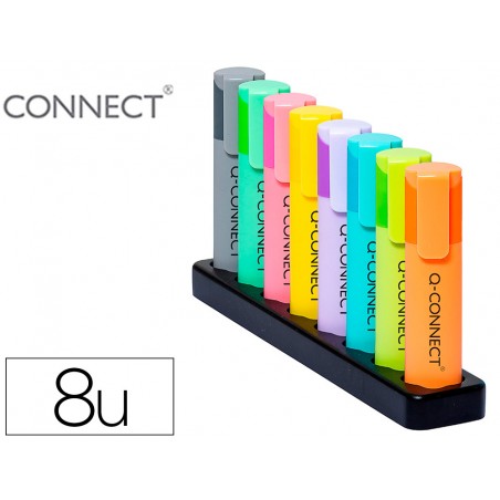 Rotulador q connect fluorescente pastel punta biselada estuche de sobremesa 8 colores surtidos