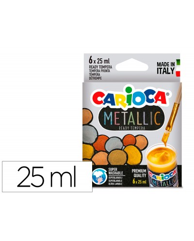 Tempera escolar carioca metallic bote 25 ml caja de 6 colores surtidos