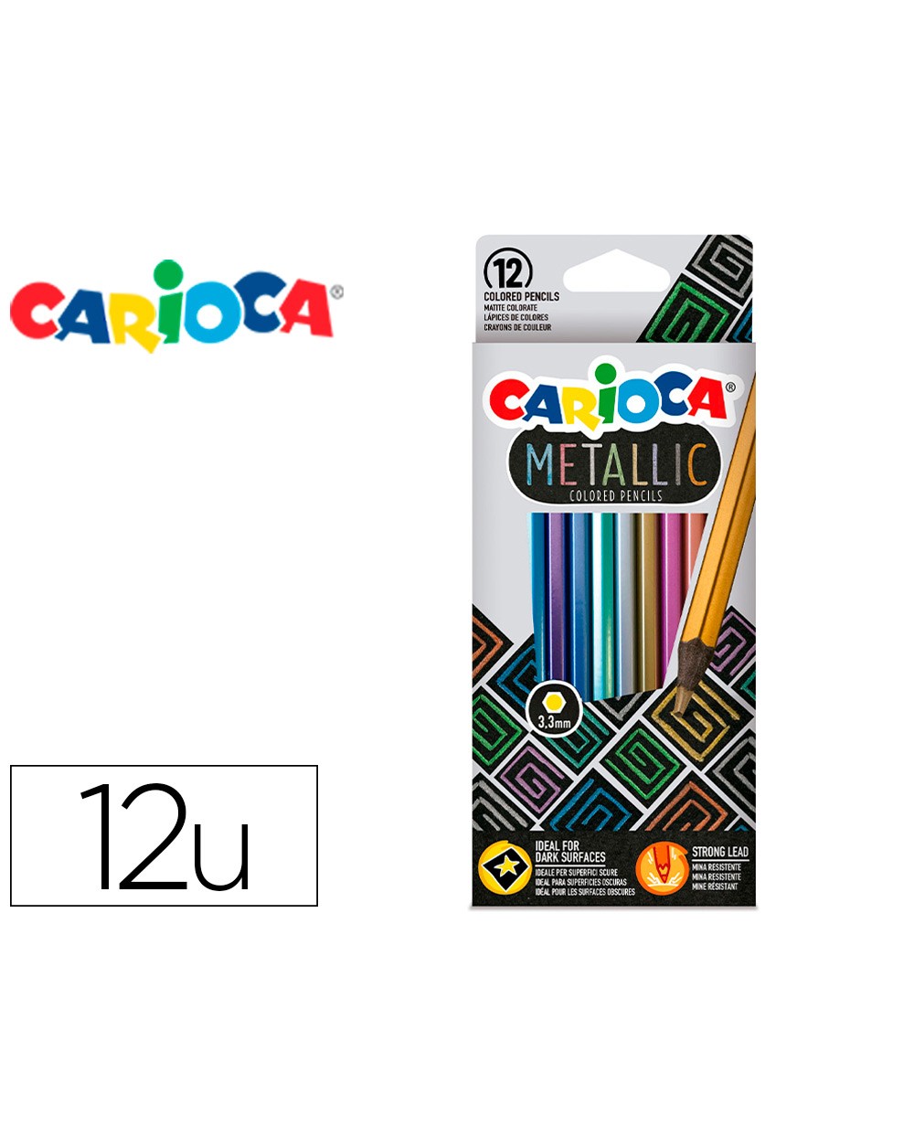 Lapices de colores carioca metallic hexagonal mina 33 mm caja de 12 colores surtidos