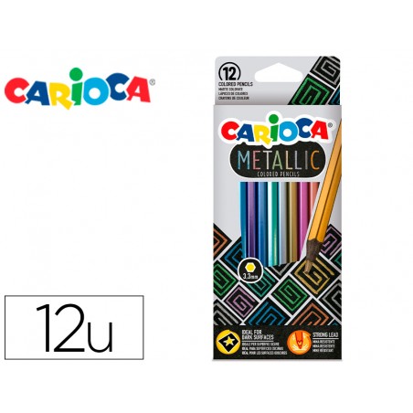 Lapices de colores carioca metallic hexagonal mina 33 mm caja de 12 colores surtidos