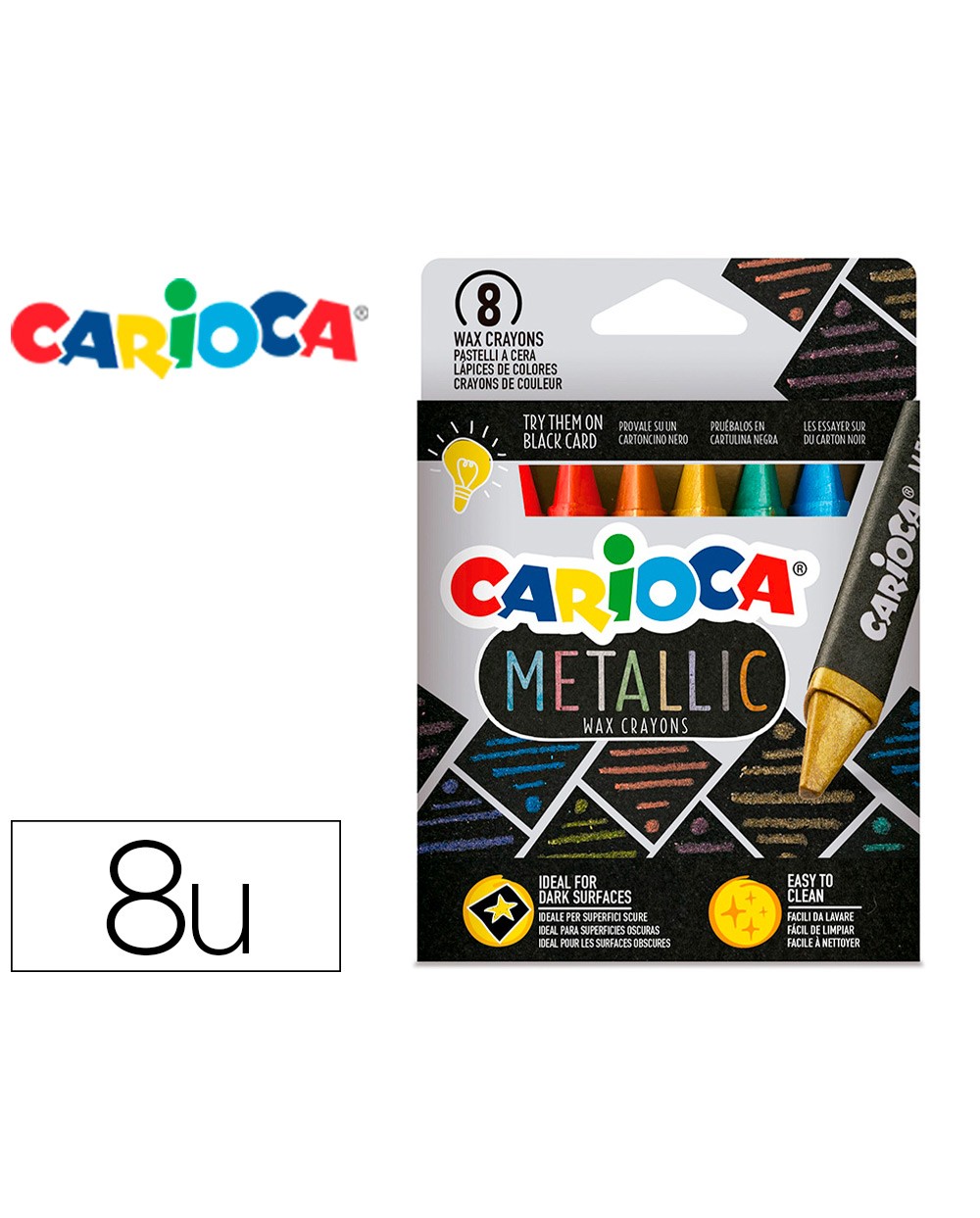 Lapices de cera carioca metallic triangular caja de 8 colores surtidos