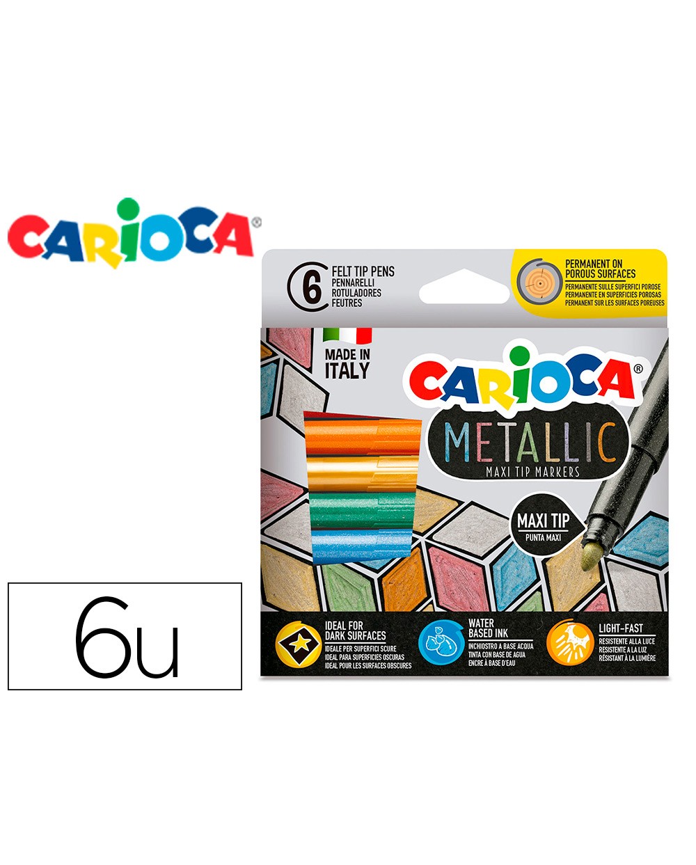 Rotulador carioca metallic punta maxi 6 mm caja de 6 colores surtidos