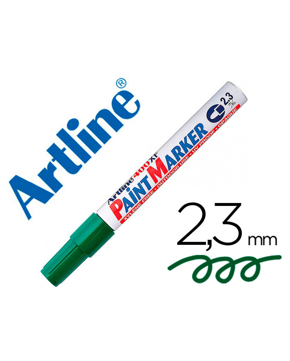 Rotulador artline marcador permanente ek 400 xf verde punta redonda 23 mm metal caucho y plastico