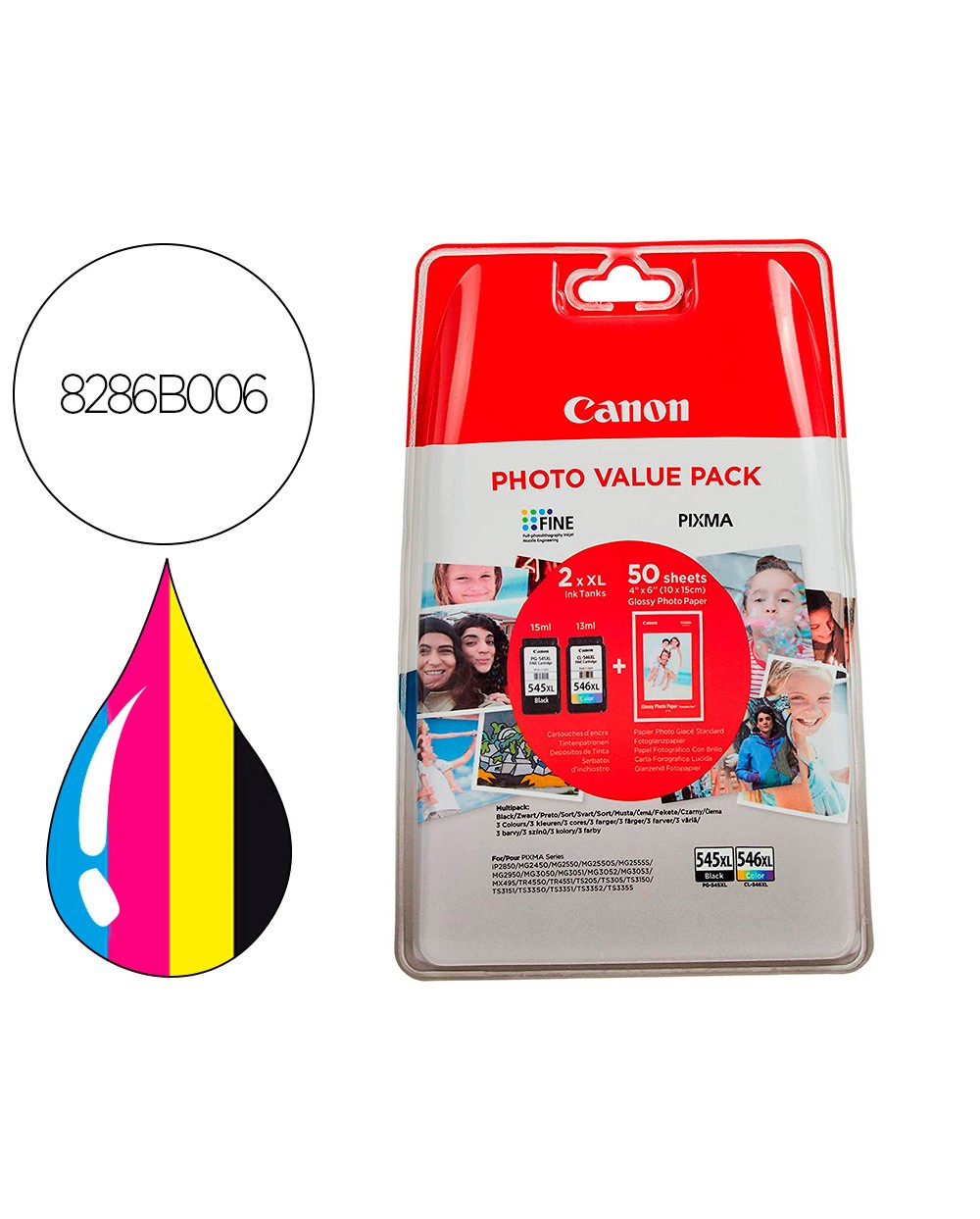 Ink jet canon photo value pack negro color pg 545xl cl564xl 50 hojas pixma mg2450 2550