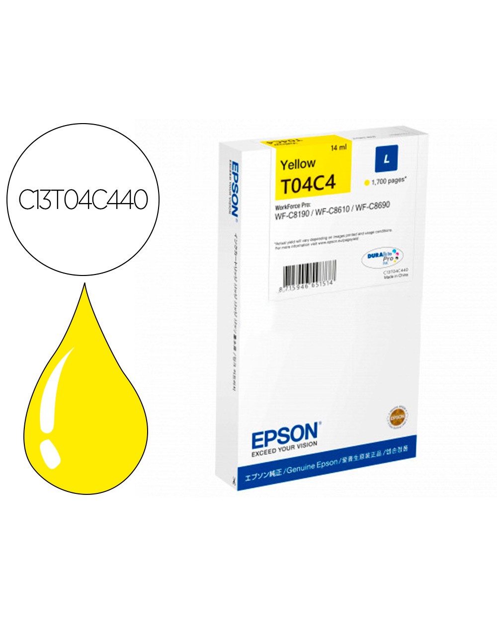 Ink jet epson t04c4 amarillo 1700 paginas