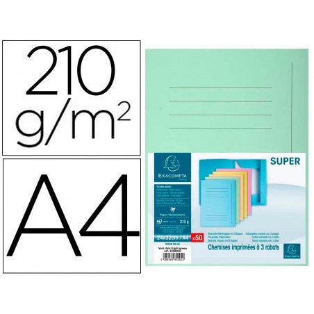 Subcarpeta cartulina con 3 solapas exacompta din a4 impresa verde claro 210 gr