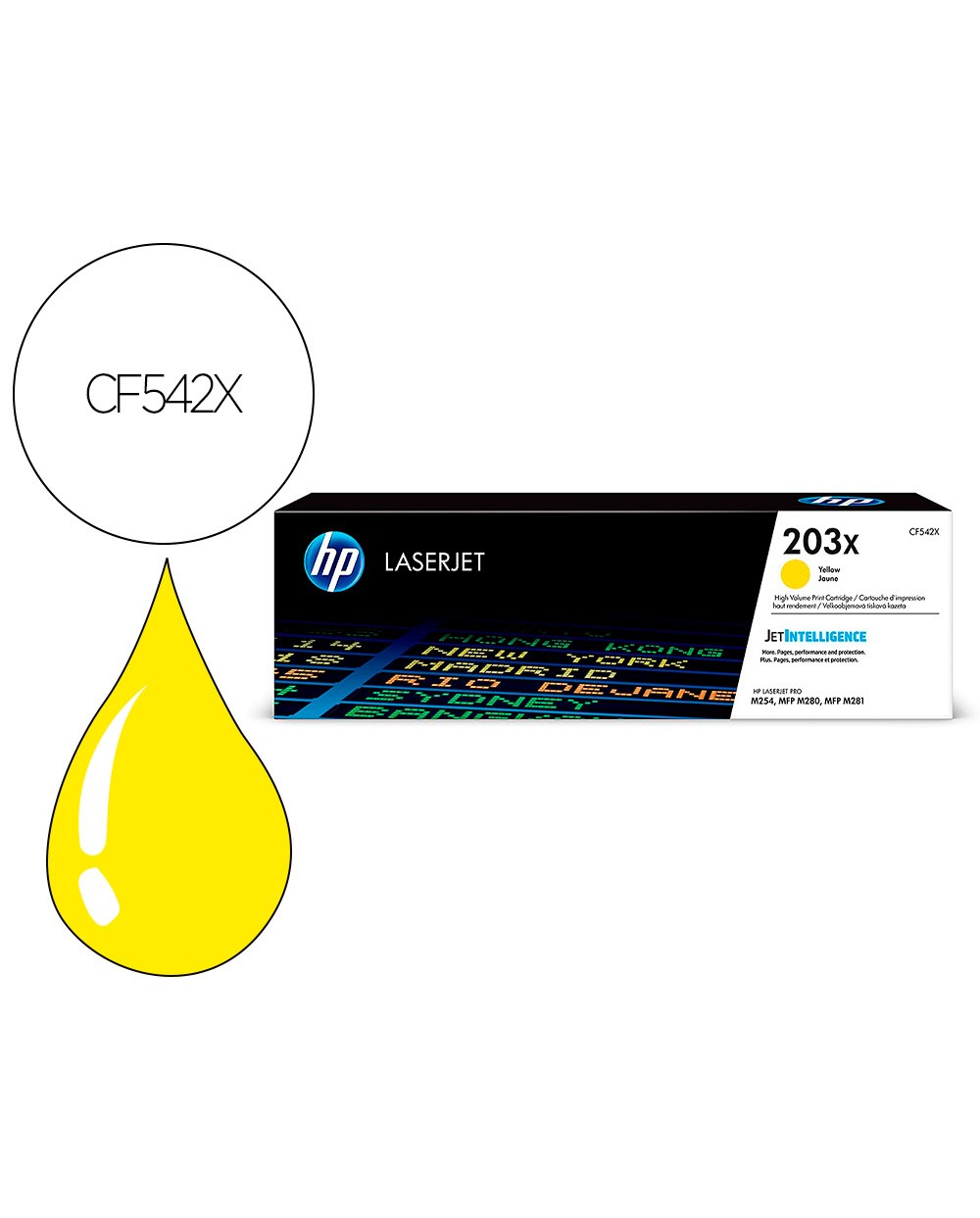 Toner hp laserjet 203x m254dw 280nw 281fdw amarillo 2500 paginas